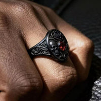 2026 New Electroplated Gunmetal Skull Ring with Rose Flower Design for Women, Vintage Halloween Jewelry