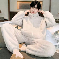 Unisex Plush Fleece Pajama Set for Winter - Thickened Warm Loungewear