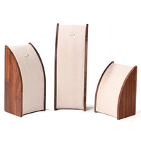 Walnut Wood Curved Necklace Display Stand Set for Pendants and Jewelry