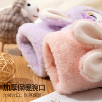 Cute Half-Finger Flip-Top Gloves for Winter, Thickened Plush Lined Warm Writing Gloves for Students and Office