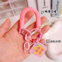 Retractable Spring Coil Keychain with Double-Sided Acrylic Charm and Wrist Lanyard
