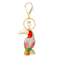 Rhinestone Parrot Keychain with Lucky Rope Charm for Women's Bags and Car Keys