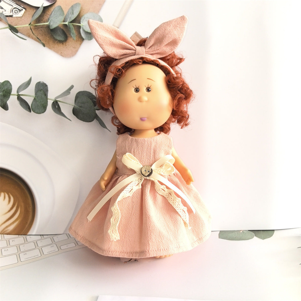 Mia Potato Doll Clothes Set with Bow Headband and Cotton Dress for 24cm Dolls