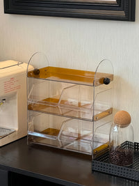 Vintage Style Countertop Storage Rack for Tea Bags & Coffee Pods, Multi-layer Organizer with Dividers