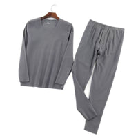 Men's Thermal V-Neck Underwear Set with Fleece Lining