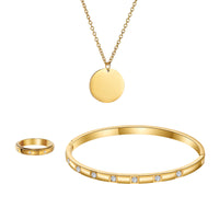 Women's Stainless Steel Rhinestone Ring, Bracelet & Necklace Set