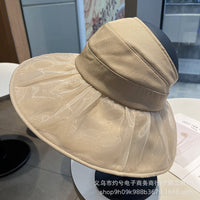 Women's Summer Ponytail Sun Hat with Mesh Face Cover - Adjustable Empty Top for Outdoor Beach Vacation