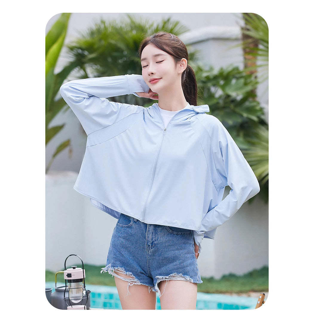 2025 New Black Glue Yarn Ice-Feel Sun Protection Jacket with Large Brim for Women
