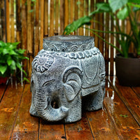 Antique Elephant Artificial Stone Stool Outdoor Planter Base Garden Decor
