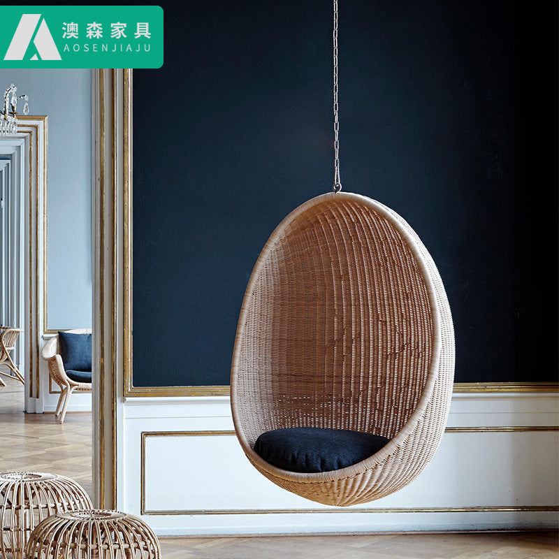 Outdoor Rattan Woven Egg Chair Swing for Balcony Patio Garden, Single Person Hanging Basket Chair