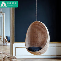 Outdoor Rattan Woven Egg Chair Swing for Balcony Patio Garden, Single Person Hanging Basket Chair