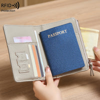 RFID Blocking Passport Holder Travel Wallet with Multiple Card Slots and Document Organizer