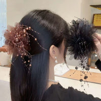 Elegant Peony Tassel Hair Claw Clip for High Crown Hairstyles
