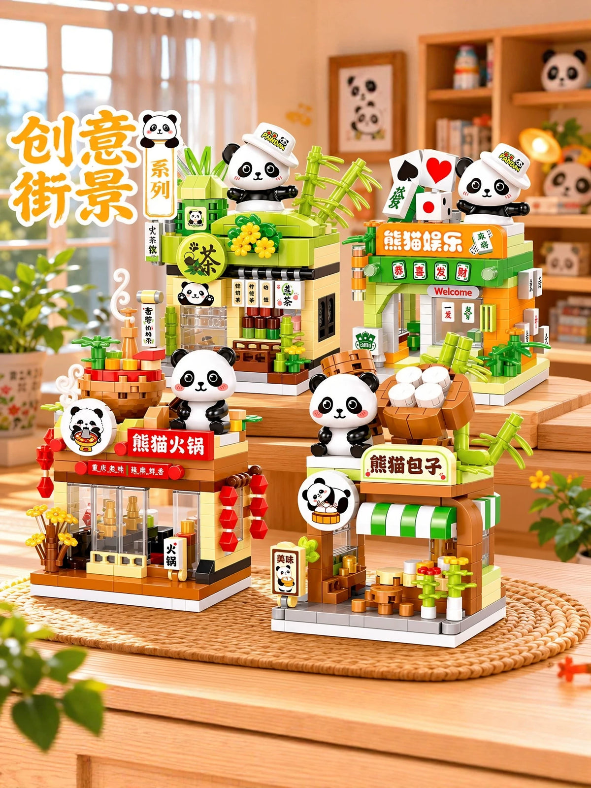 Panda Building Block Miniature House DIY Assembly Model Kit for Kids