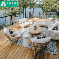 Outdoor Patio Wicker Sofa and Coffee Table Set, Weatherproof Rattan Furniture for Balcony Villa Garden