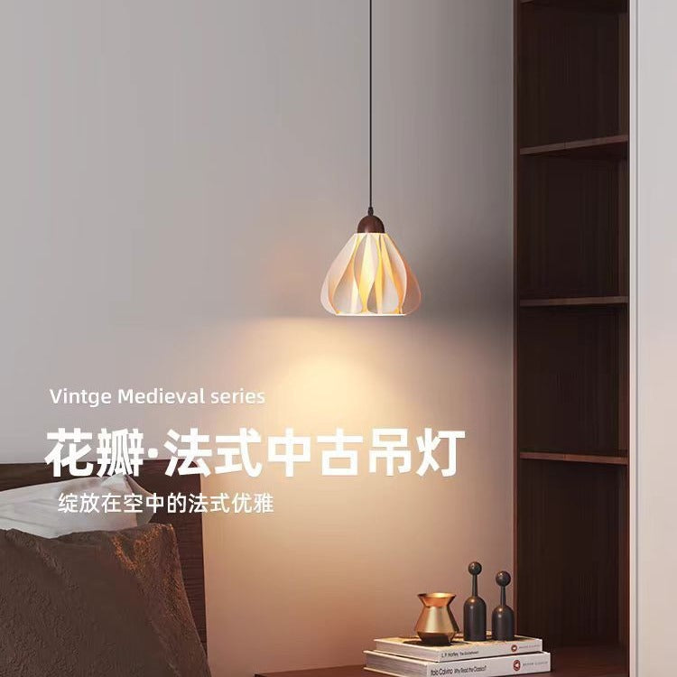 French Vintage Walnut Bedside Pendant Light for Reading and Ambiance
