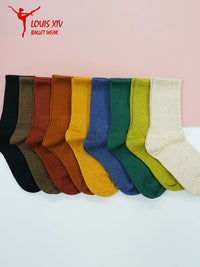 LOUIS XIV Anti-Slip Mid-Calf Cotton Ballet Dance Socks for Men and Women