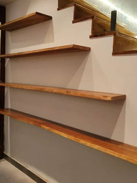 Solid Wood Floating Wall Shelf for Display and Storage, Natural Wood Finish
