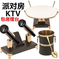 Stainless Steel Black Gold Bar KTV Party Desktop Microphone Stand Fruit Plate Set Ice Bucket