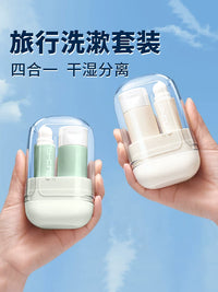 Portable Travel Toothbrush Holder & Mouthwash Cup Set with Dispenser Bottle