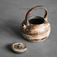 Handmade Wabi-Sabi Ceramic Teapot with Handle, 220ML Japanese Style Retro Clay Tea Kettle