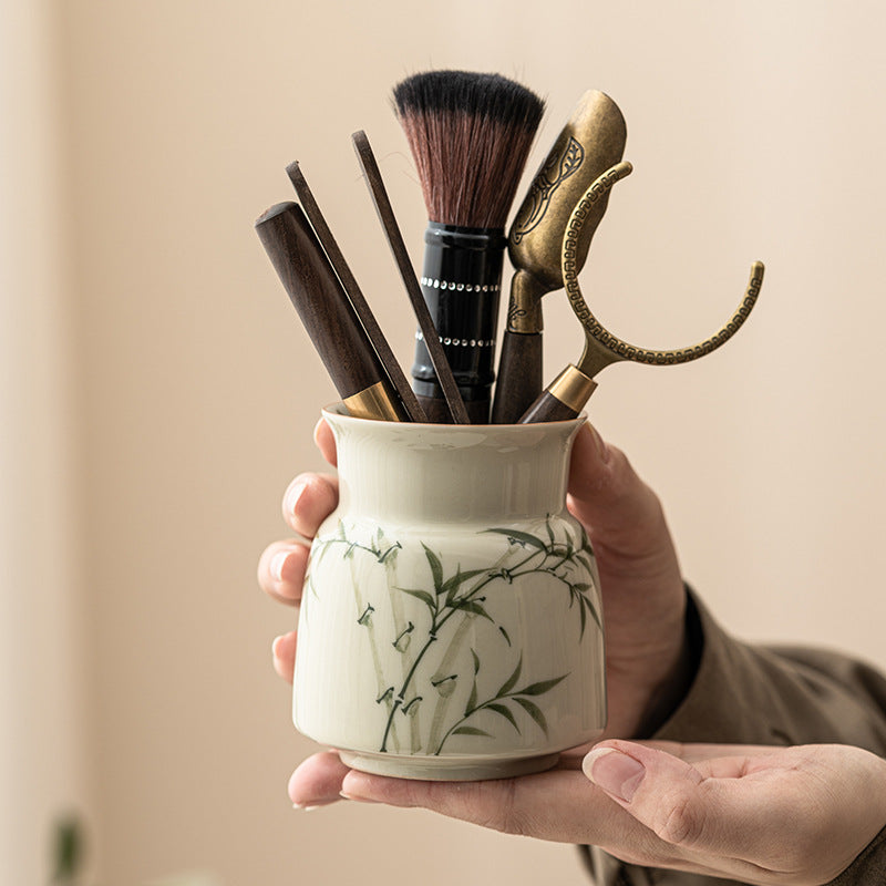 Hand-Painted Bamboo Ceramic Tea Ceremony Tool Set
