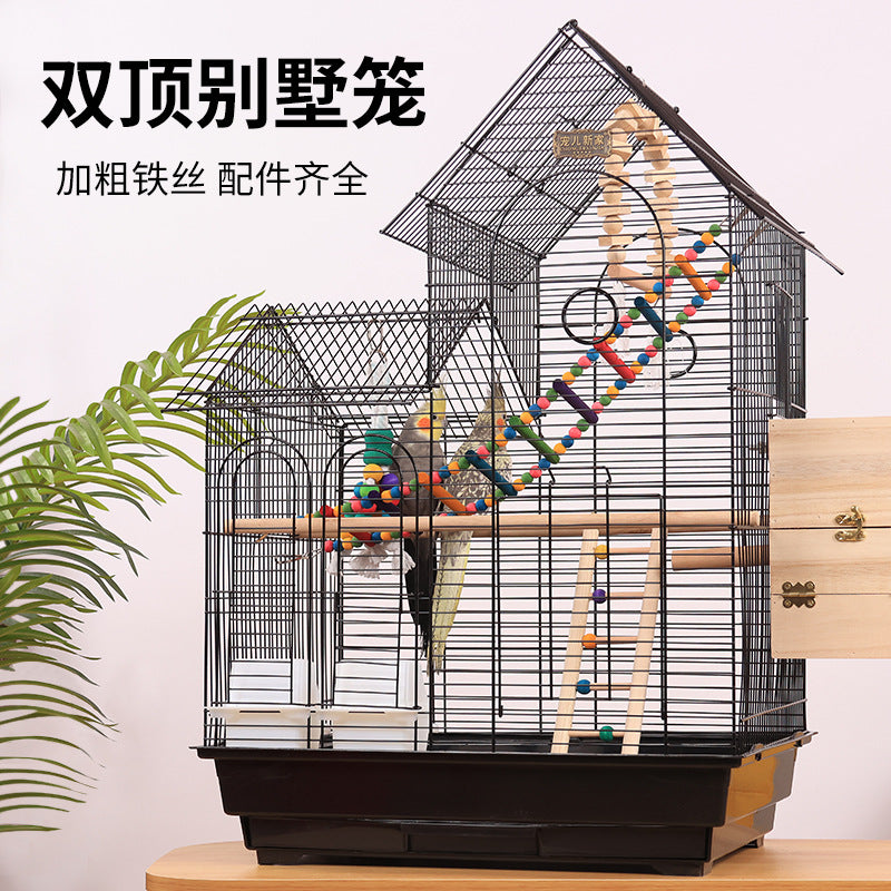 European Style Double Roof Villa Bird Cage for Parrots and Breeding Birds