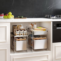 Under-Sink Pull-Out Organizer for Kitchen Cabinets, Stainless Steel, Multi-functional Storage Rack