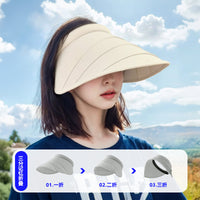 Retractable Brim Sun Visor for Women, UV Protection, Summer Outdoor Sun Hat with Windproof Rope