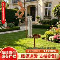 Outdoor Iron Art Rabbit Bird Feeder with Rain Gauge and Bird Bath for Garden Decoration