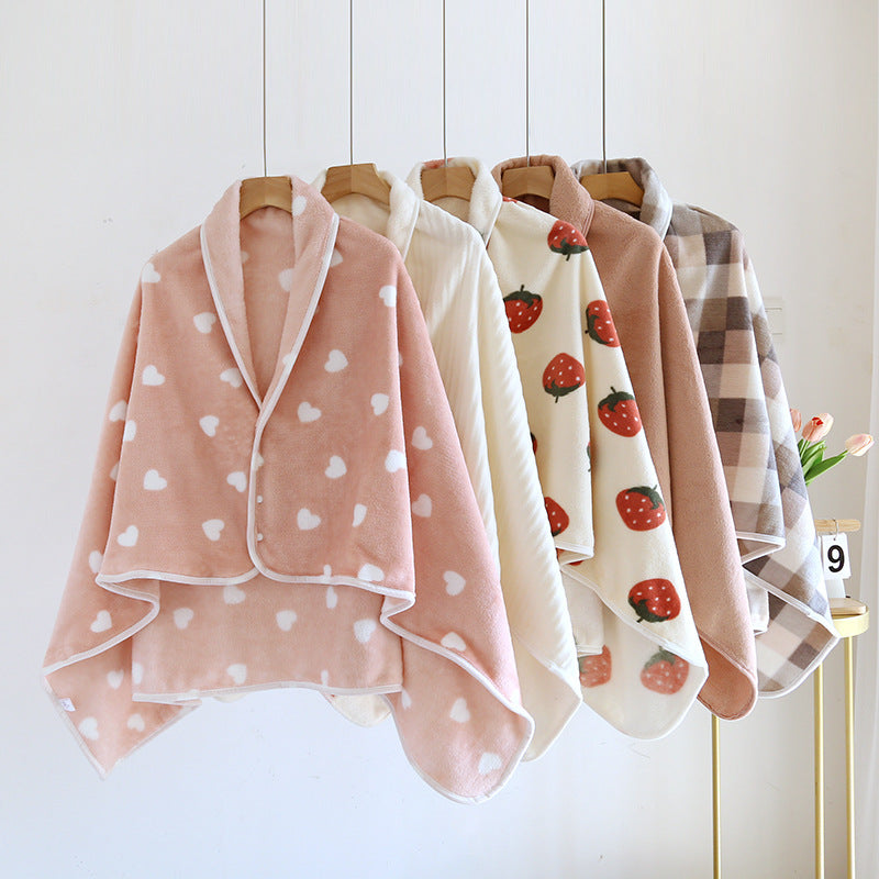 Wearable Flannel Fleece Blanket Shawl for Office and Napping
