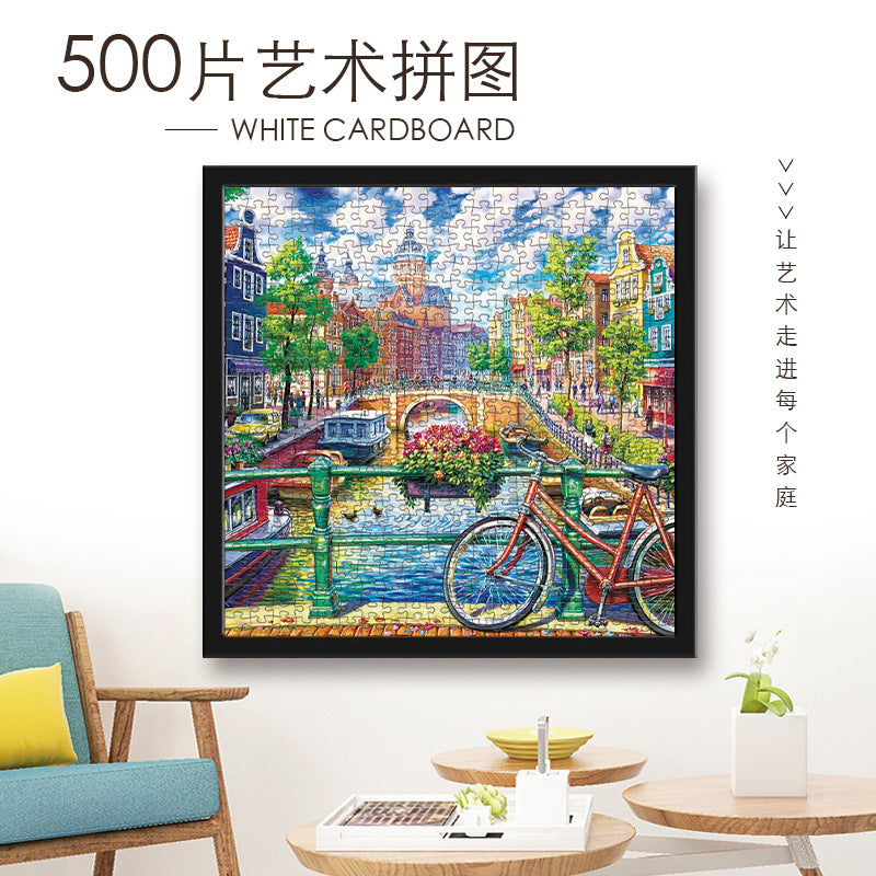 500-Piece Thick Cardboard Jigsaw Puzzle for Adults, Square Educational Decompression Toy, Hot Selling Oil Painting Scenery
