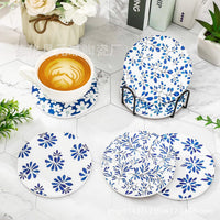 Ceramic Floral Coasters for Drinks - Absorbent, Non-Slip Coffee Mug Mats