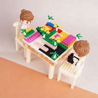 Miniature Dollhouse Building Blocks Table and Chair Set for Kids DIY Play