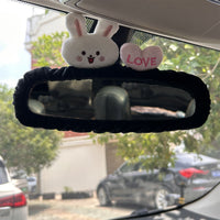 Cute Cartoon Animal Rearview Mirror Cover and Seatbelt Pad Set for Car Interior