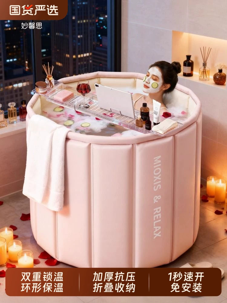 Foldable Insulated Bathtub for Adults and Kids, Portable Thickened Bathing Tub with Lid
