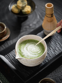 Japanese Style Ceramic Matcha Bowl with Spout - Hand-Painted Kiln Glaze