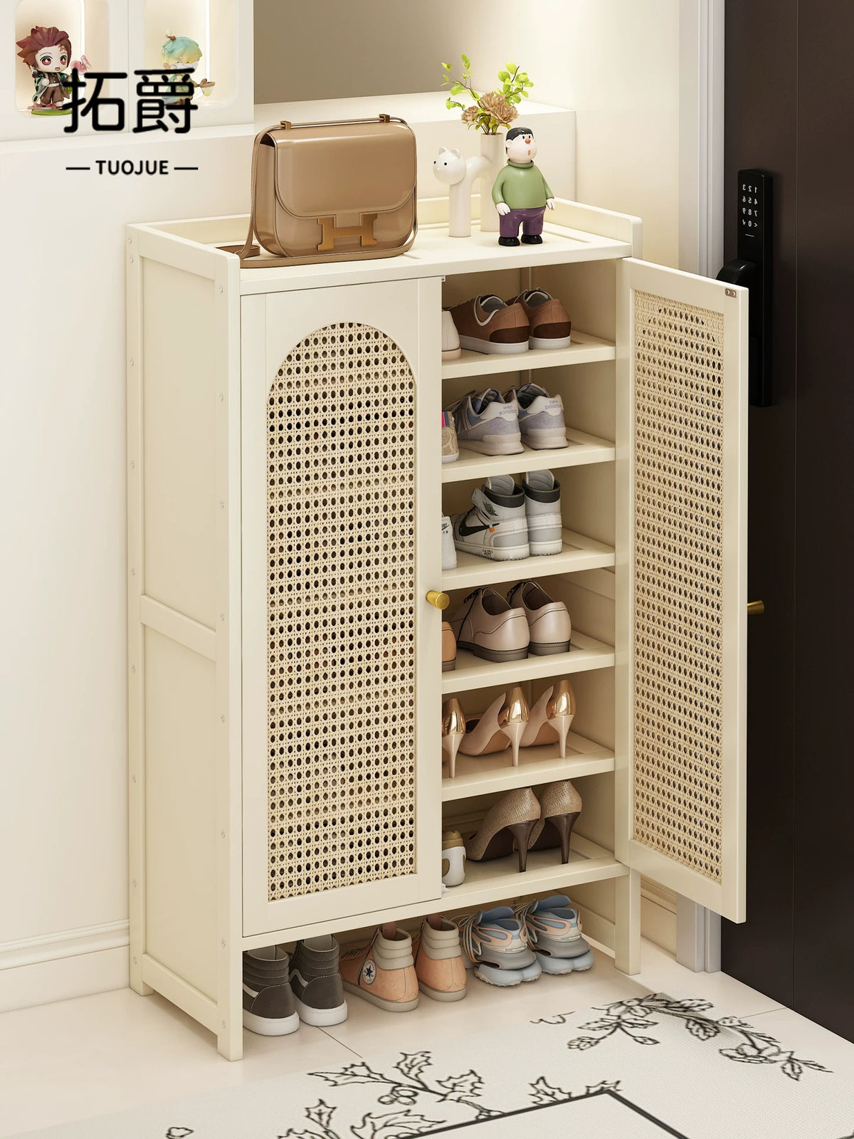 Narrow Entryway Shoe Rack with Multi-layer Storage and Cream Style Design