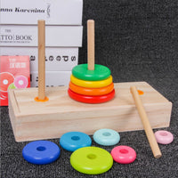Wooden 10-Layer Tower of Hanoi Rainbow Ring Stacking Puzzle Logic Game