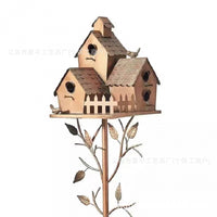 Decorative Iron Birdhouse Garden Stake Outdoor Bird Feeder Metal Craft Ornament