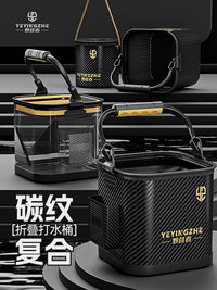 Portable Folding Fishing Bucket with Net Lid and Water Rope for Live Fish, Camping, and Outdoor Activities