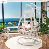 Outdoor Wicker Hanging Basket Chair with Stand and Table, Single/Double Swing Chair for Patio Balcony Garden