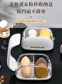 Cosmetic Puff Storage Box with Dustproof Lid and Compartments for Dressing Table