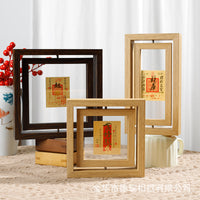 Rotating Photo Frame with Glass Cover, Walnut/Wood Finish, Leaf Carving Design