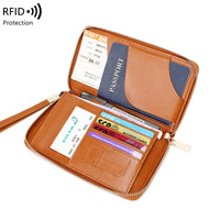 RFID Blocking Travel Passport Wallet with Zipper Closure