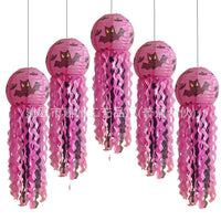 Halloween Paper Lanterns with Tassels - Witch, Cat Eye, Skeleton, Pumpkin Designs (Set of 5)
