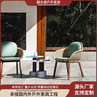 Nordic Outdoor Solid Wood Wicker Dining Set for Patio Garden Villa