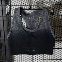 High Elastic Gradient Color Sports Bra with Wide Straps and Ribbed Design