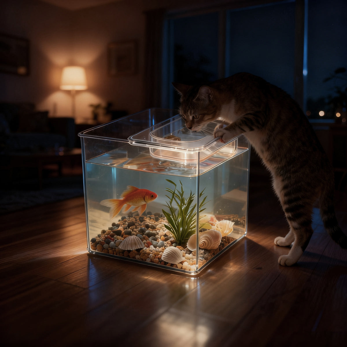Square Transparent Glass Fish Tank for Office and Home Decor, Micro Landscape Goldfish and Turtle Aquarium