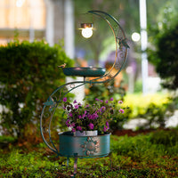 Outdoor Iron Art Hanging Flower Pot Bird Feeder Bird Bath Solar Powered Garden Patio Light